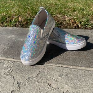 Iridescent Slip on Flats, Silver Sneakers, Girls Size 13